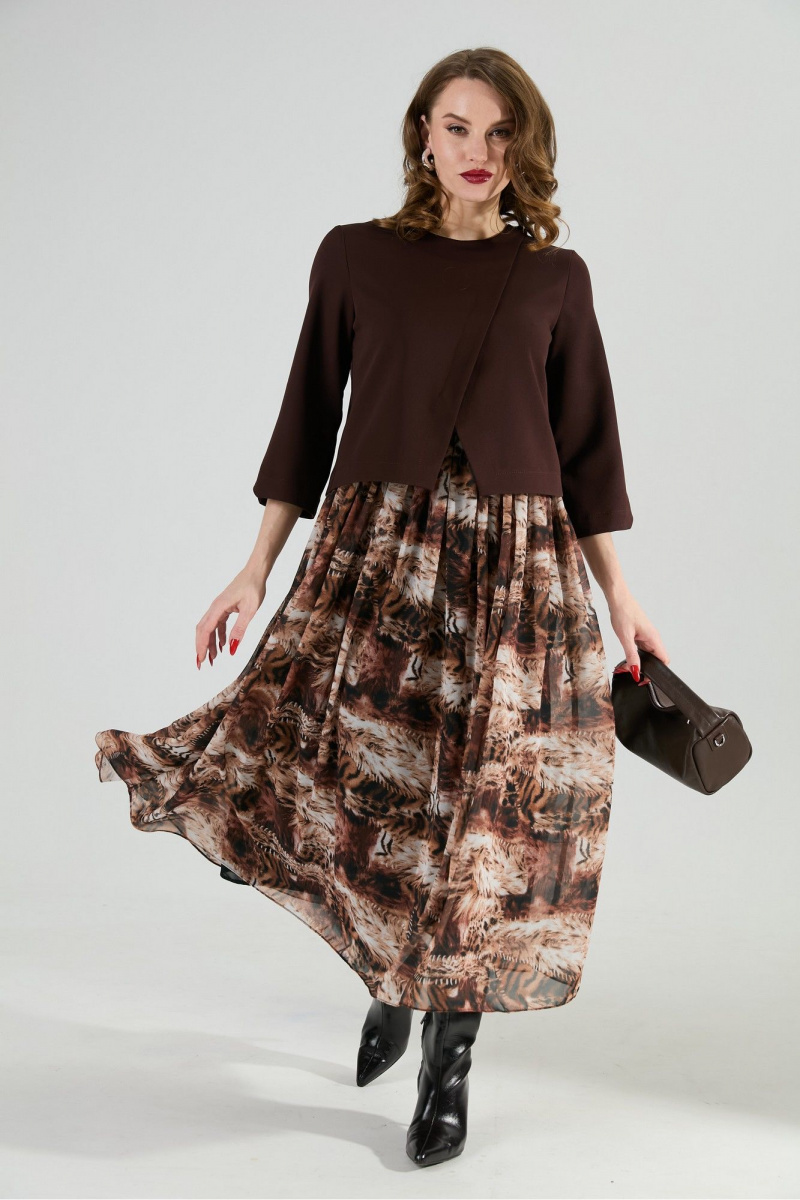 Платья NikVa 1007-1 шоколад_тигровая абстракция