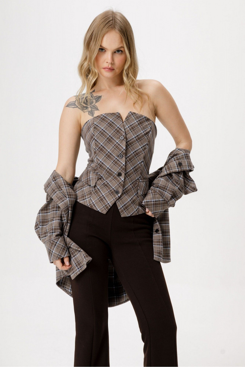 Брючный комплект PiRS 6428 серо-бежевый+черный