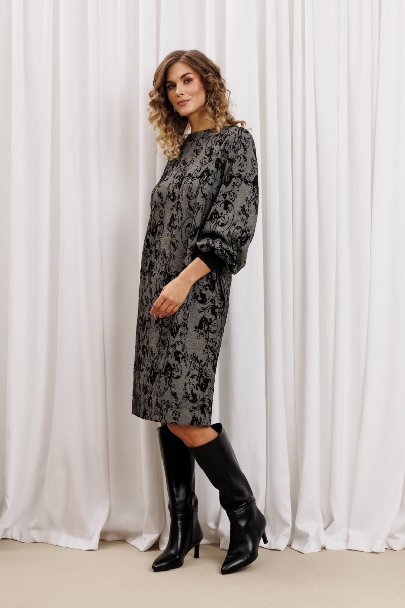 Платья Gizart 7385/1 серо-черный с цветами