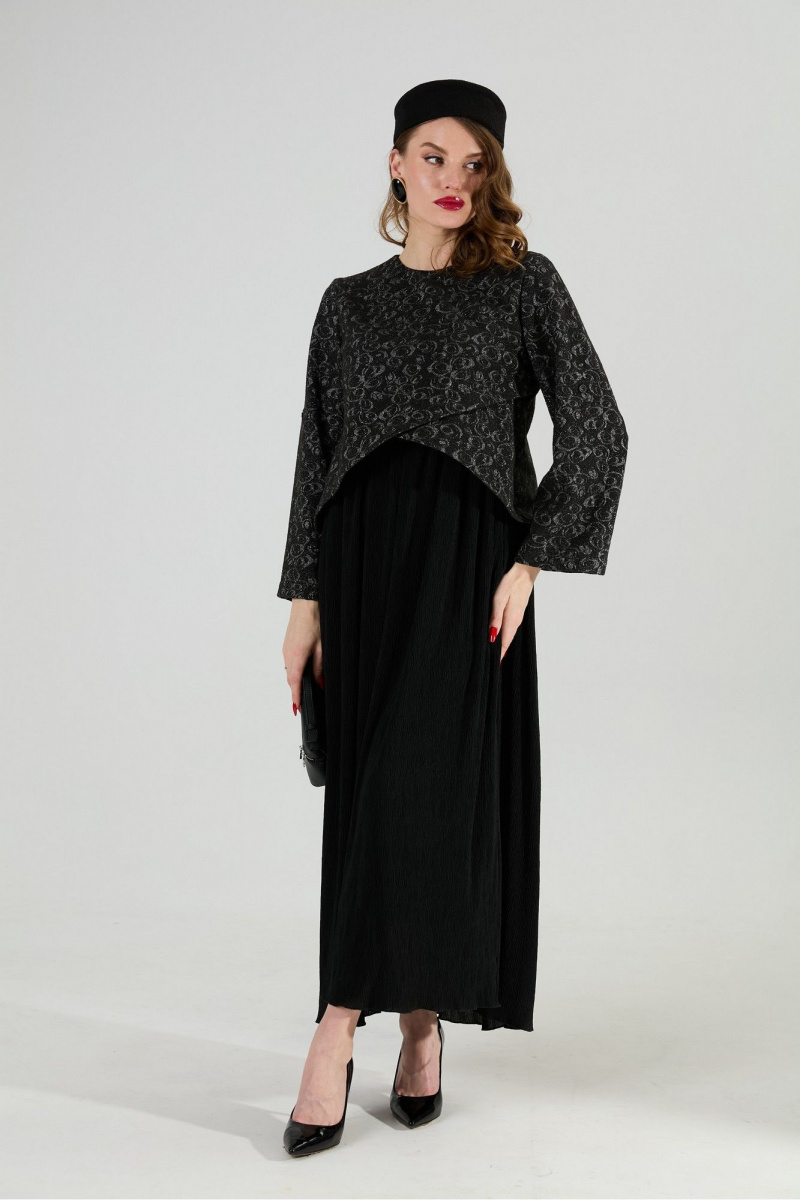 Платья NikVa 740-22 графитовая абстракция и чёрный