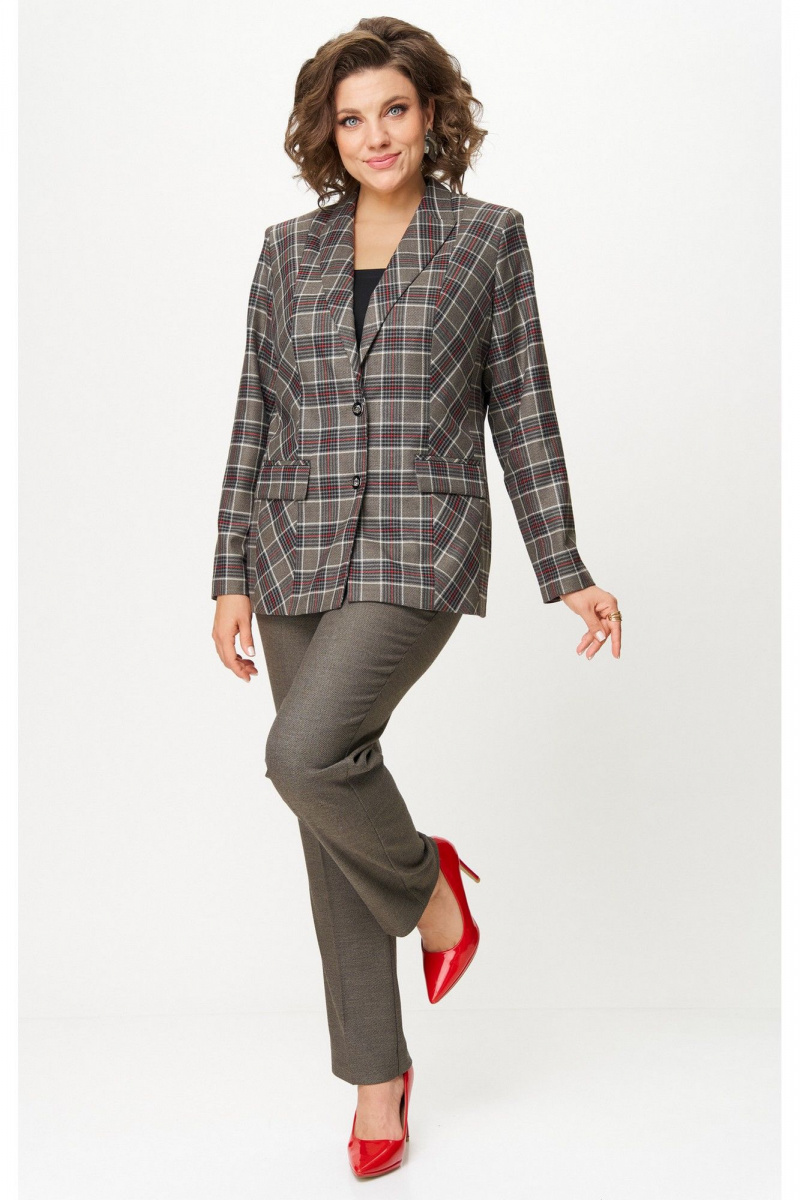Брючный костюм БелЭльСтиль 412-3_14_22+609-3_23_22 клетка красно-коричневая