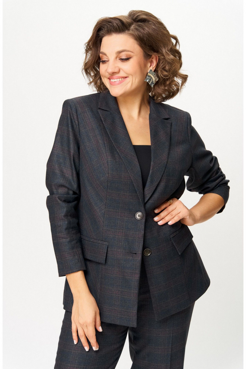 Брючный костюм БелЭльСтиль 412-3_14_22+609-3_23_22 серо-коричневая клетка