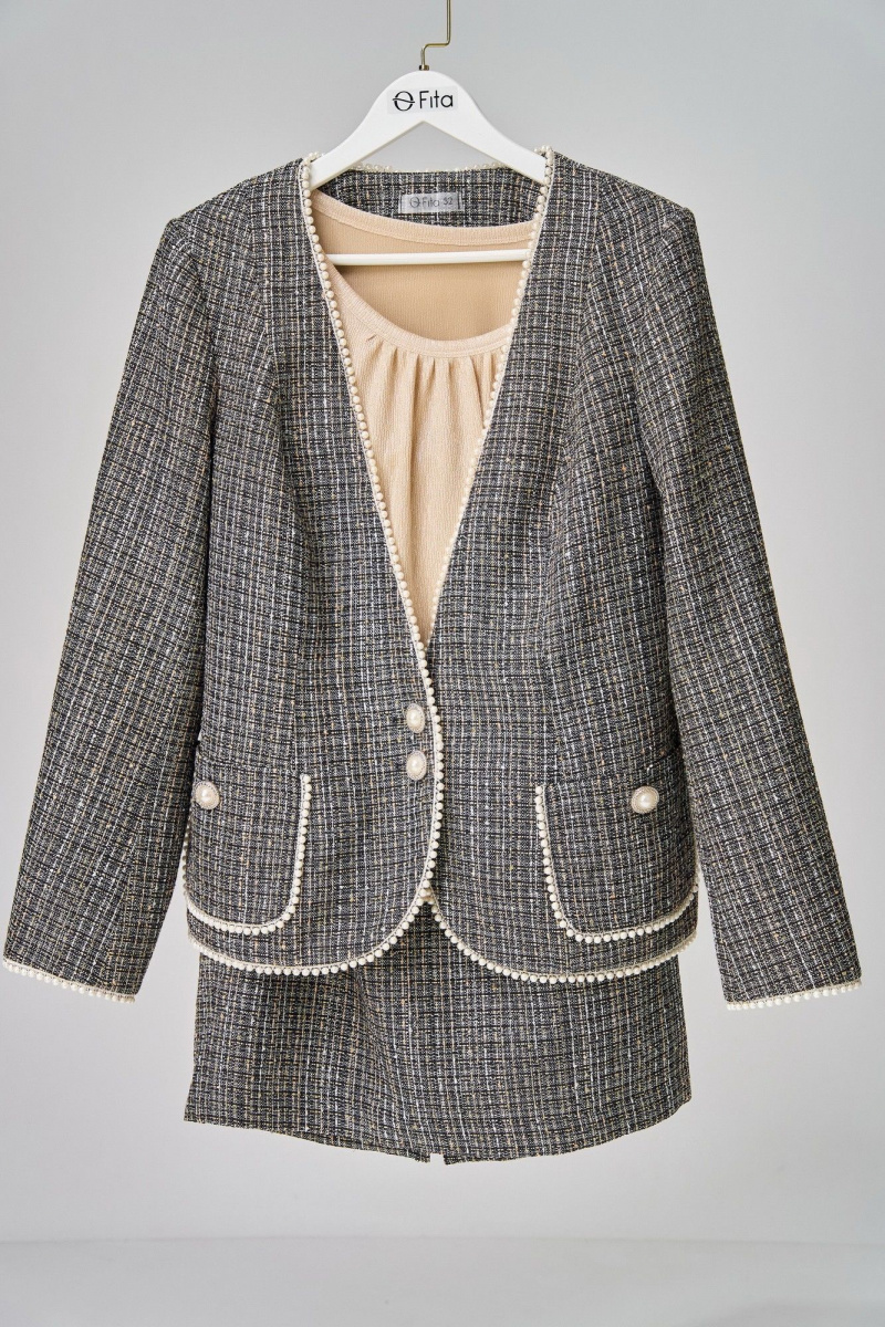 Юбочный костюм Fita 4121 серо-бежевый