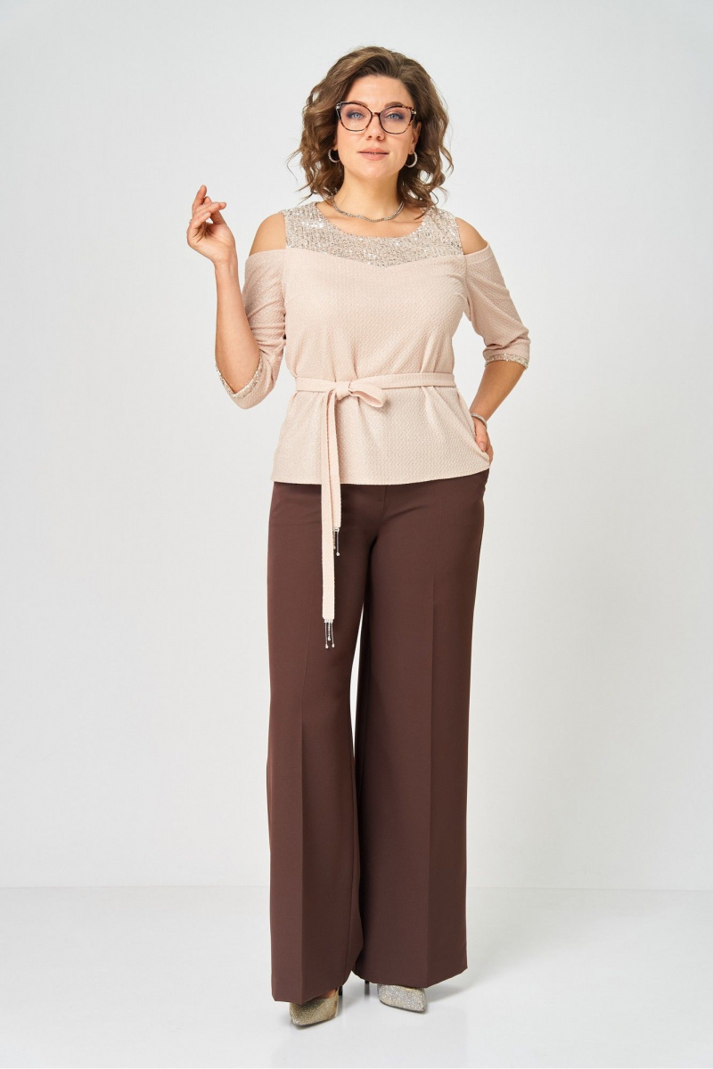 Брючный комплект Орхидея 1635 бежевый, коричневый