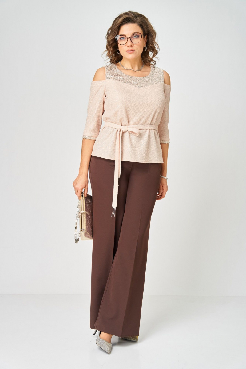 Брючный комплект Орхидея 1635 бежевый, коричневый