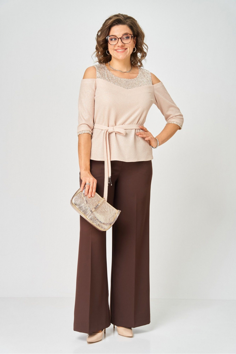 Брючный комплект Орхидея 1635 бежевый, коричневый