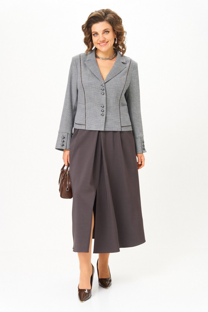 Юбочный костюм Aira Style 24133 серо-коричневый
