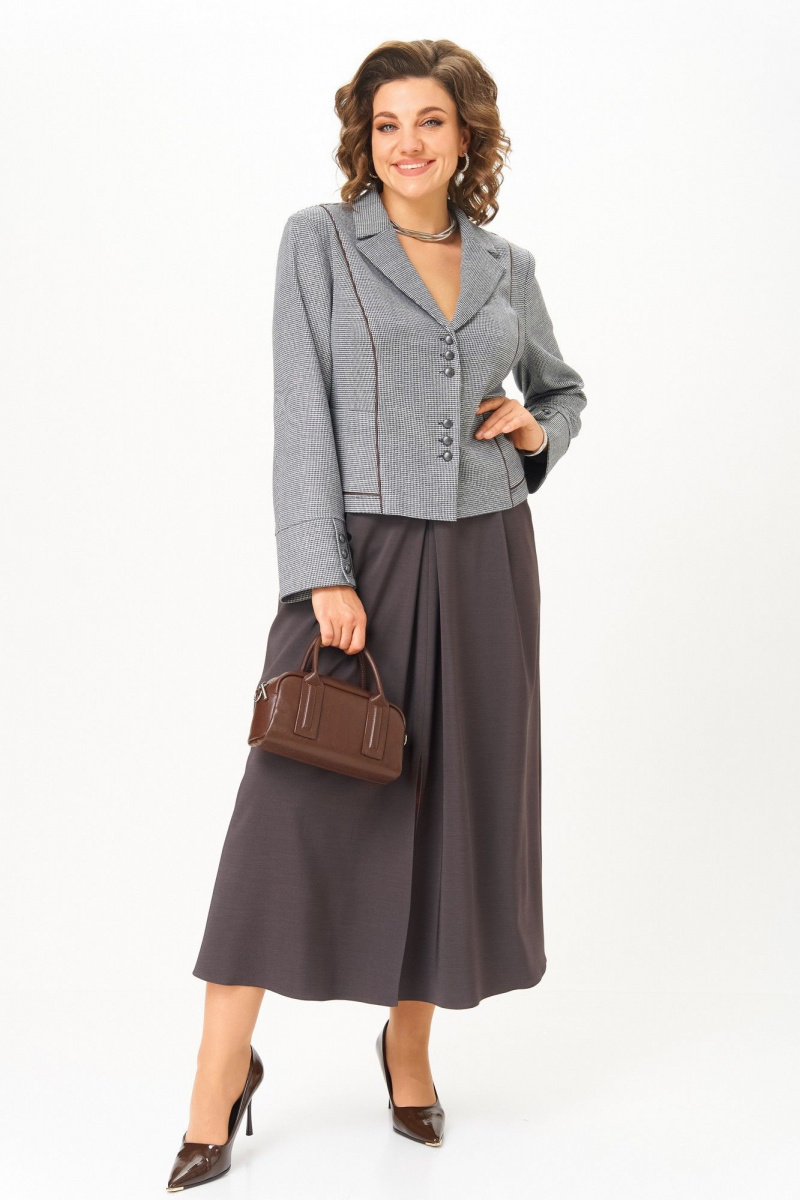 Юбочный костюм Aira Style 24133 серо-коричневый
