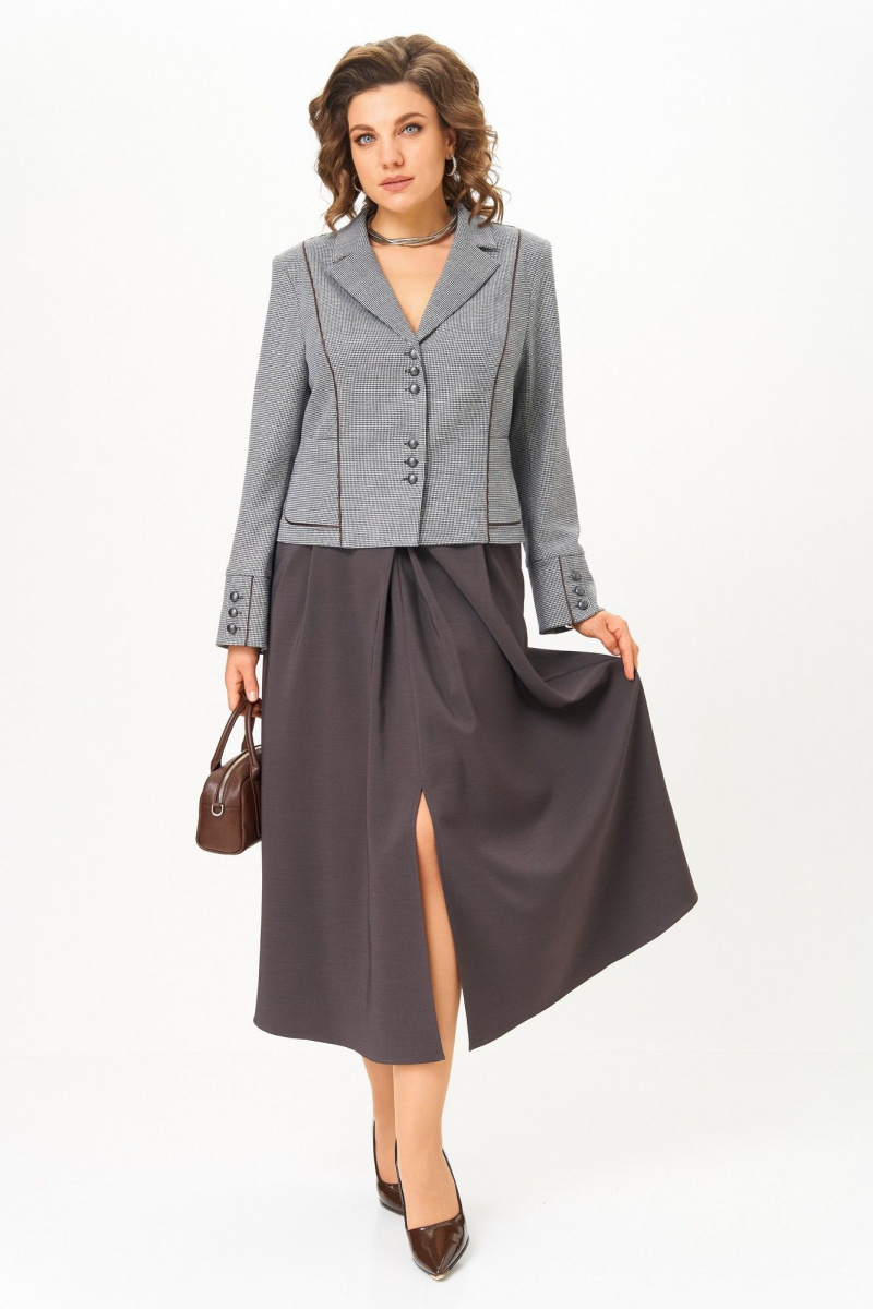 Юбочный костюм Aira Style 24133 серо-коричневый