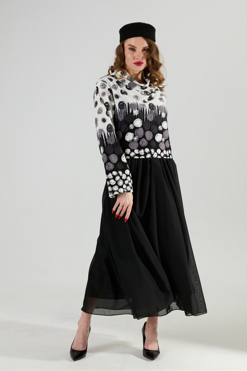 Платья NikVa 924-11 чёрно-бело-серый