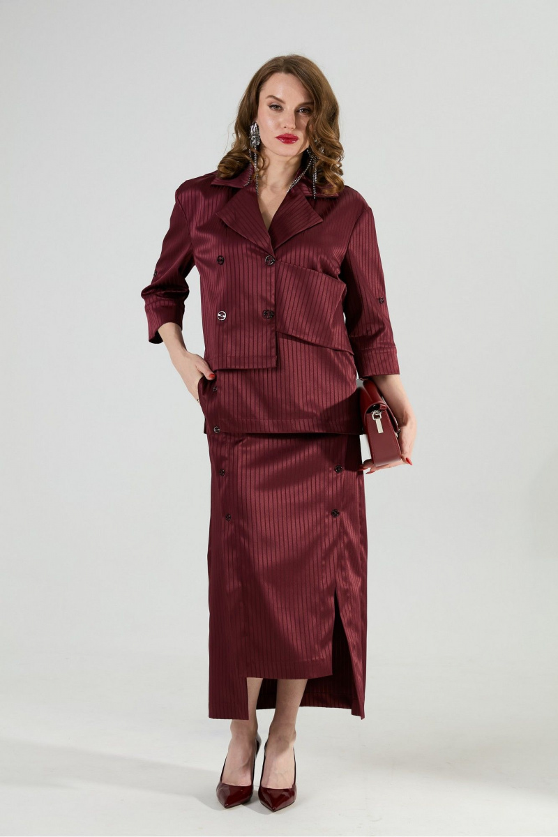 Юбочный костюм NikVa 972-5 бургунди_полоска