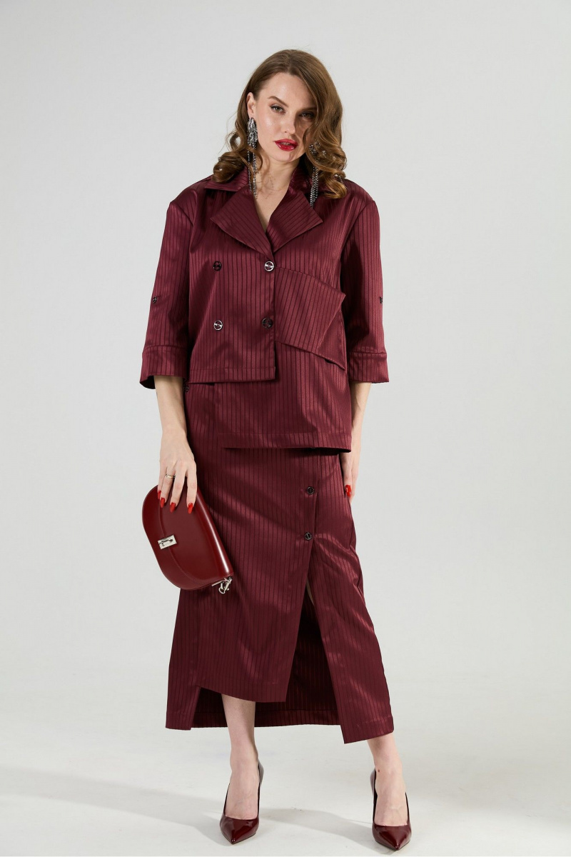 Юбочный костюм NikVa 972-5 бургунди_полоска