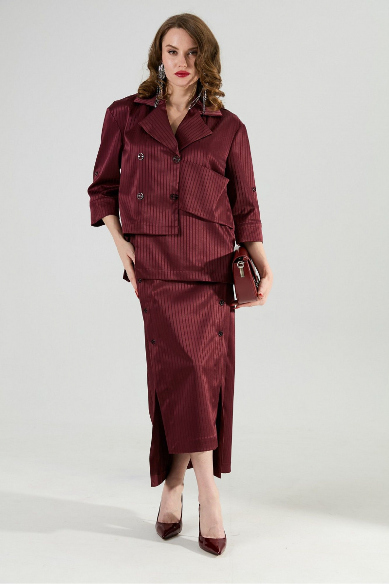 Юбочный костюм NikVa 972-5 бургунди_полоска