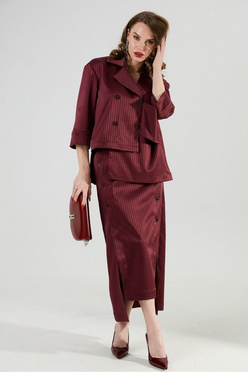Юбочный костюм NikVa 972-5 бургунди_полоска