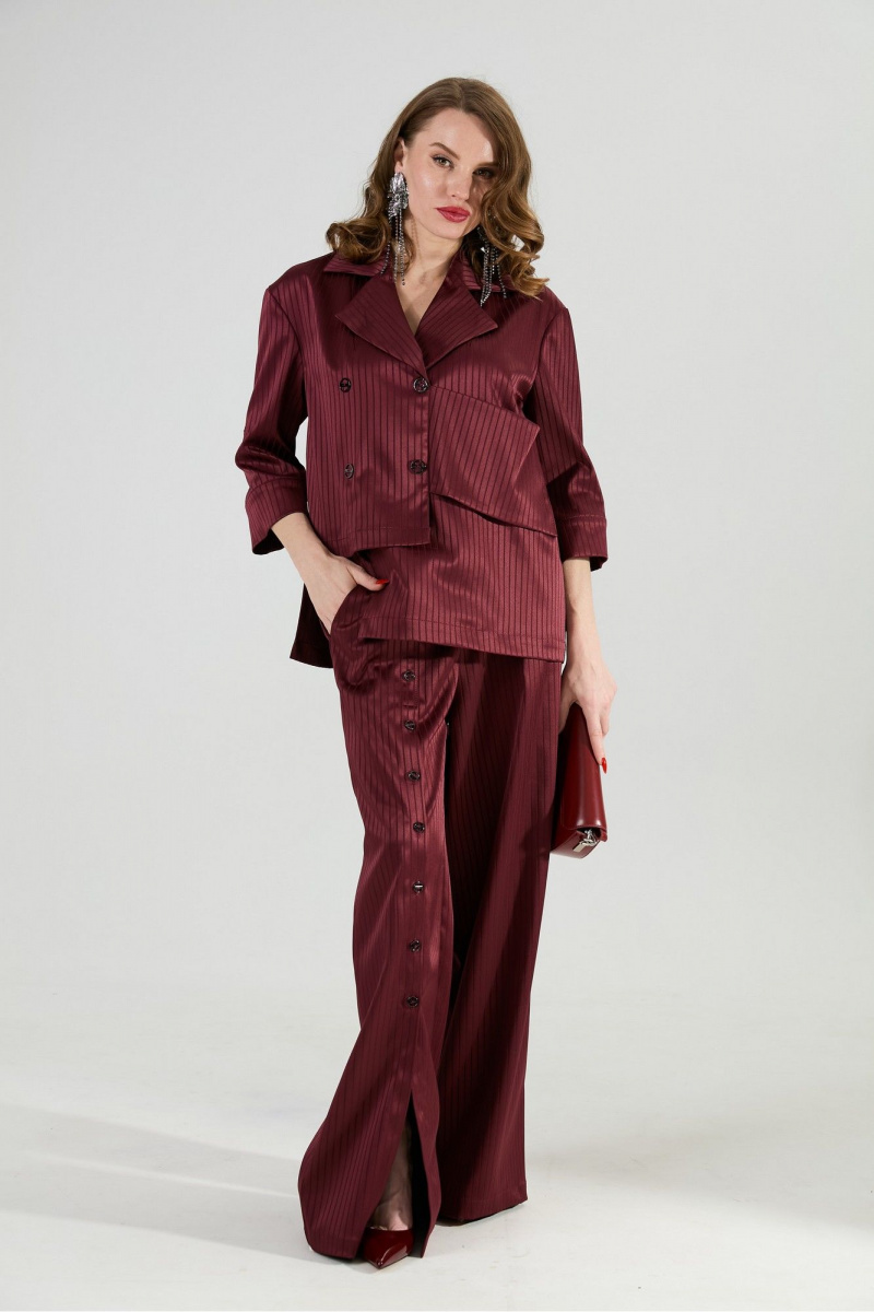 Брючный костюм NikVa 979-5 бургунди_полоска
