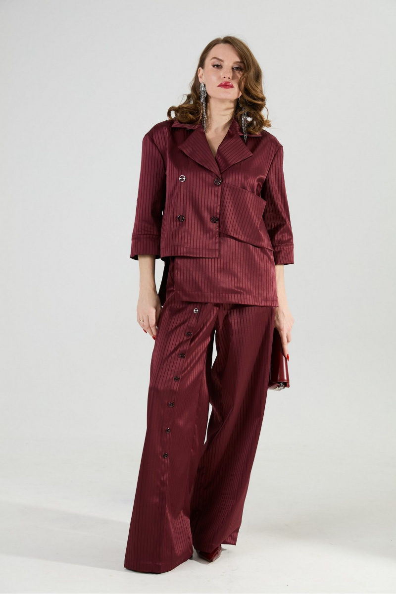 Брючный костюм NikVa 979-5 бургунди_полоска