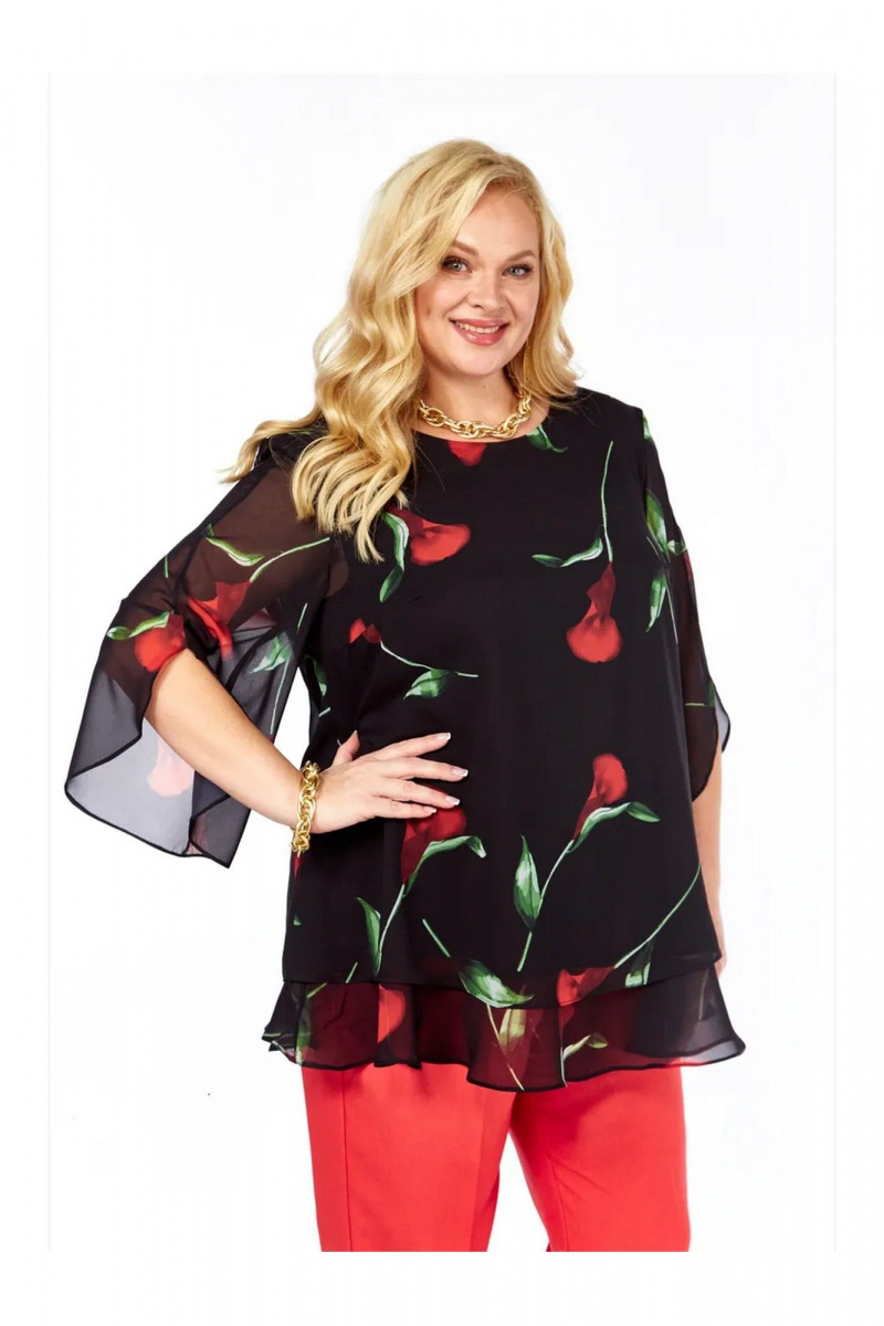 Блузы Элль-стиль 2213/11а черный_принт_цветы