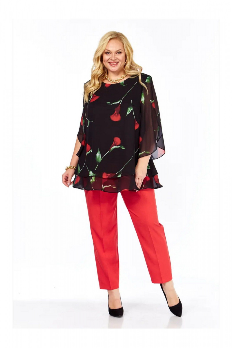 Блузы Элль-стиль 2213/11а черный_принт_цветы