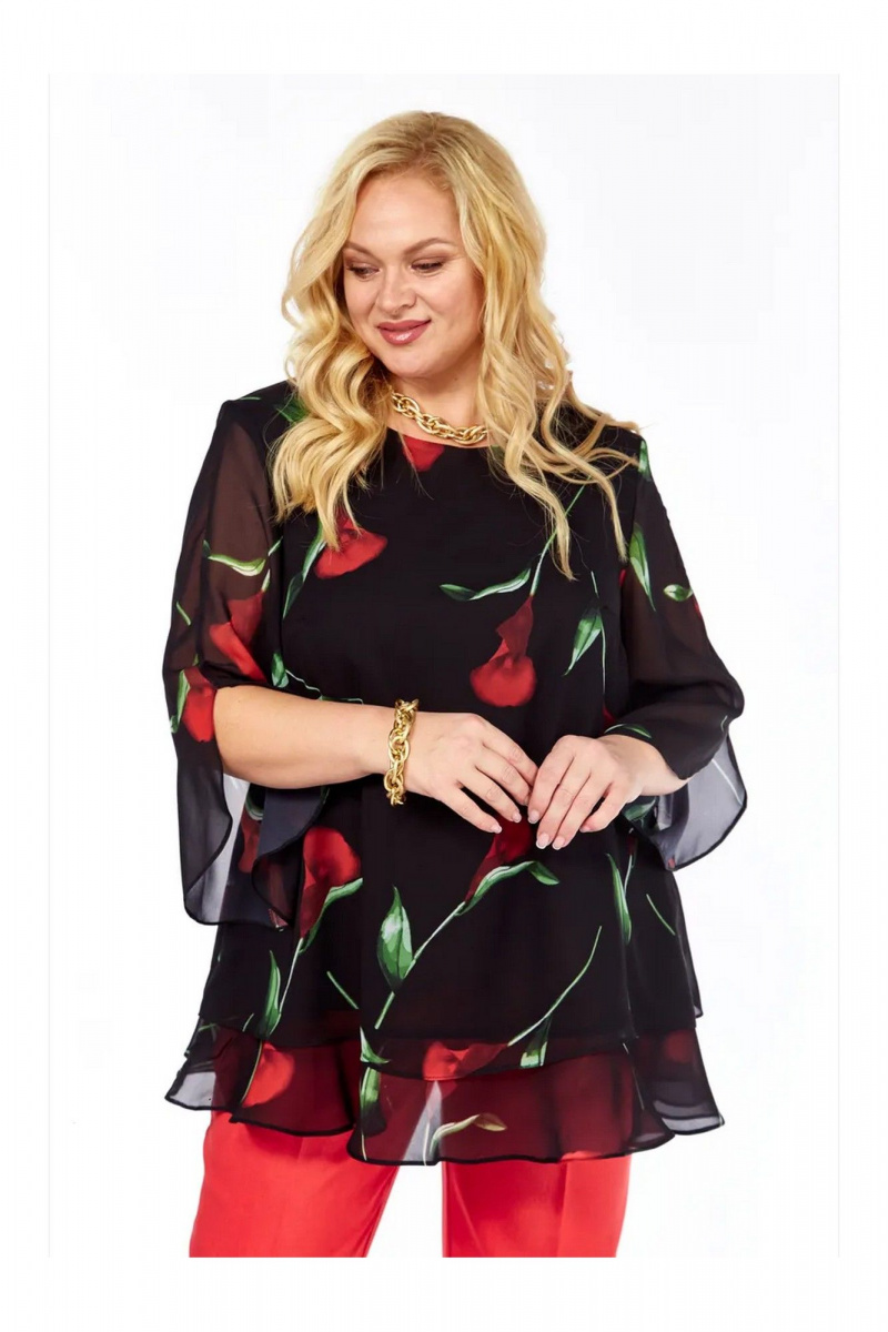 Блузы Элль-стиль 2213/11а черный_принт_цветы