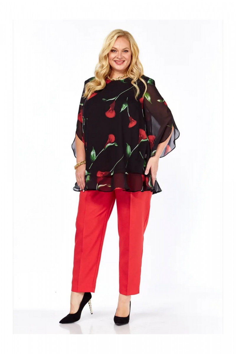 Блузы Элль-стиль 2213/11а черный_принт_цветы