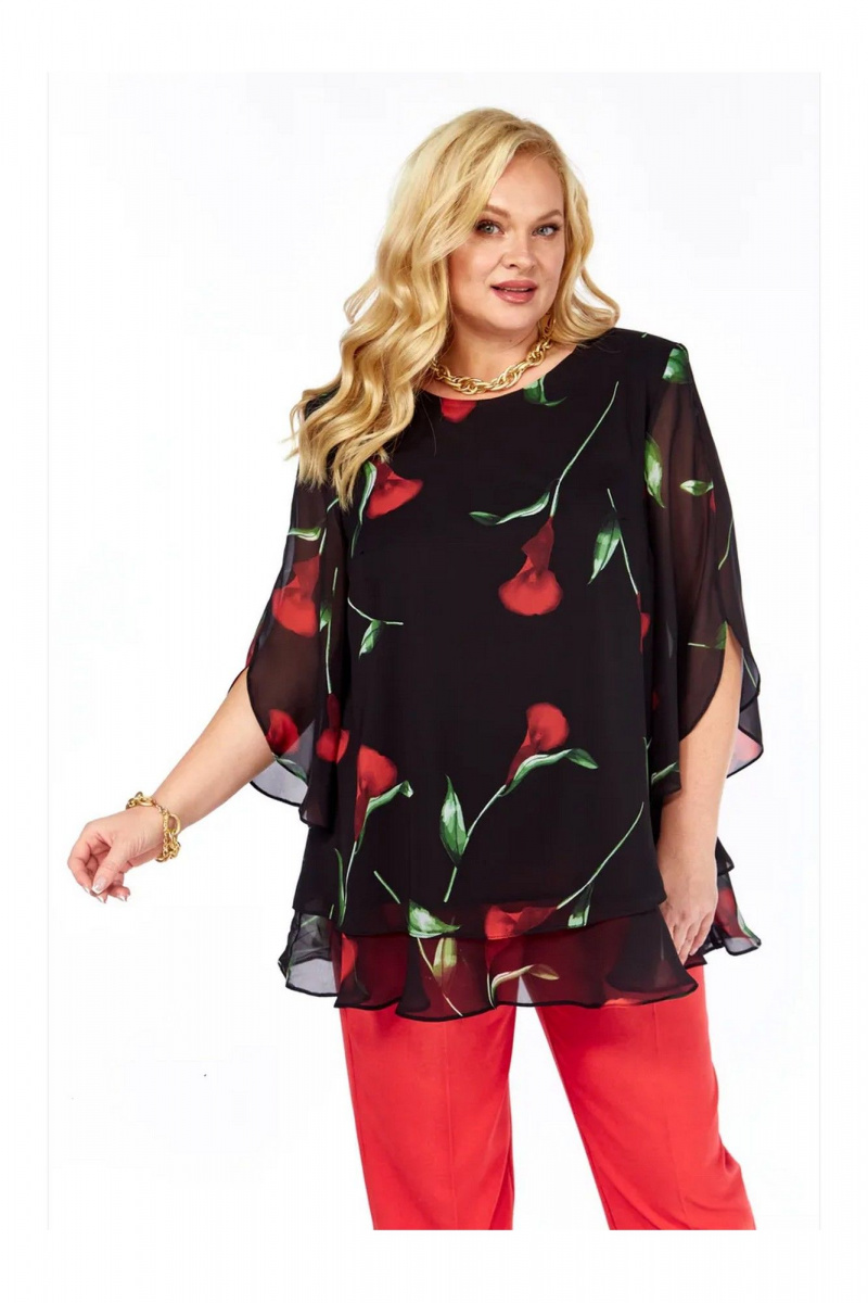 Блузы Элль-стиль 2213/11а черный_принт_цветы