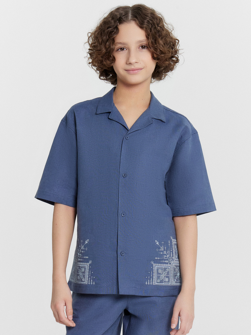 Рубашки с коротким рукавом Mark Formelle 113454/24-33187П-9 шторм_печать_1_сл_на_ПР_1сл_на_ЛВ_дет_пер