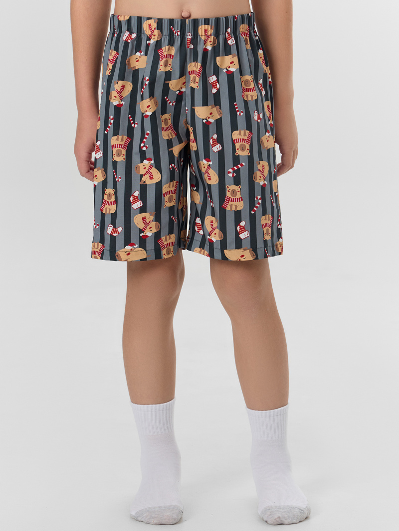 Пижамы Mark Formelle 563329/25-33883ПП-14 спелая_вишня_капибары_на_графитовой_полоске_3_сл_