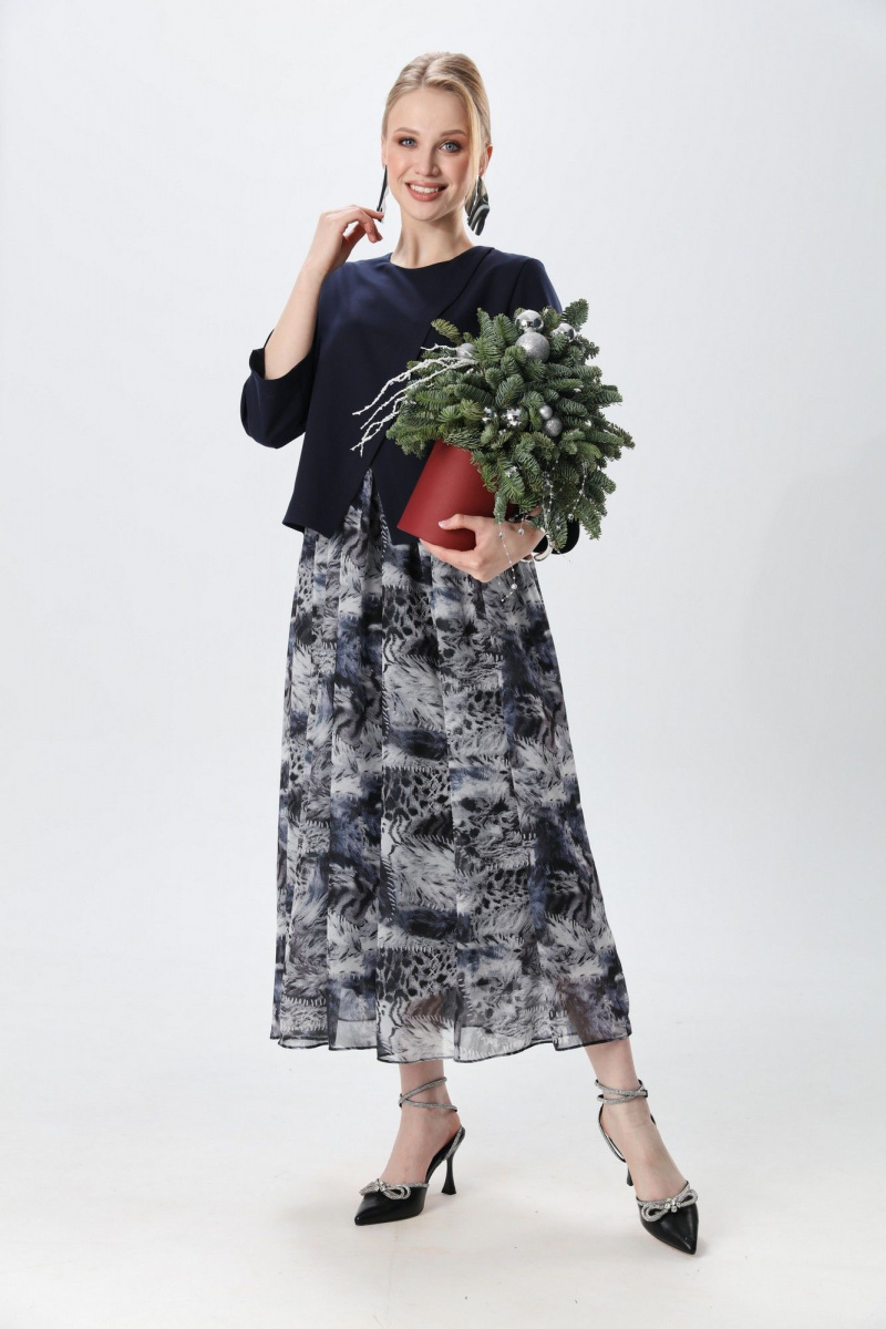 Платья NikVa 1007-2 индиго и серая абстракция