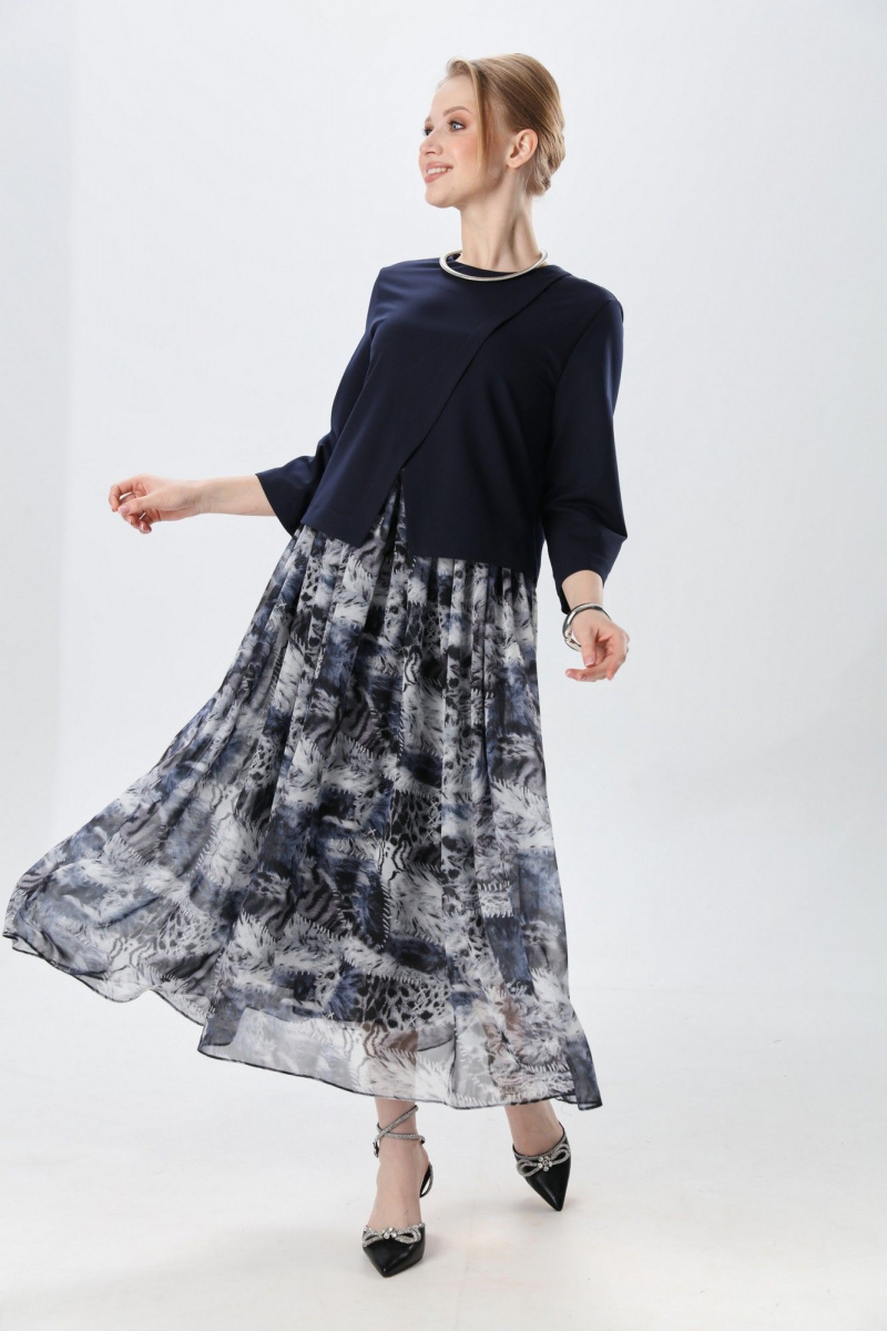 Платья NikVa 1007-2 индиго и серая абстракция