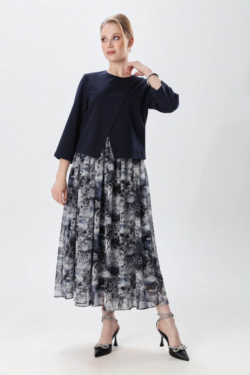 Платья NikVa 1007-2 индиго и серая абстракция