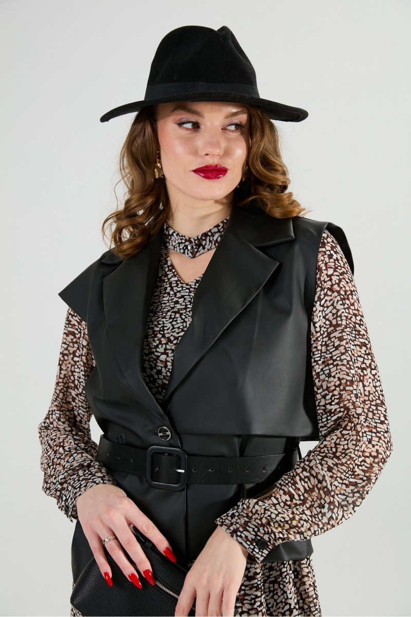 Плательный комплект NikVa 1020-1 коричневый мультиколор и чёрный