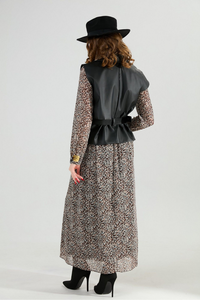 Плательный комплект NikVa 1020-1 коричневый мультиколор и чёрный