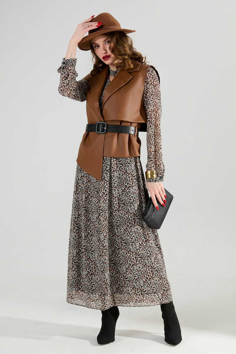 Плательный комплект NikVa 1020-2 коричневый мультиколор и шоколад