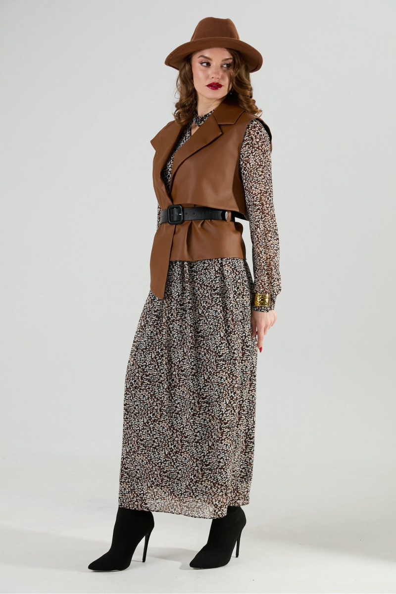 Плательный комплект NikVa 1020-2 коричневый мультиколор и шоколад