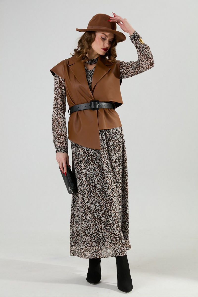 Плательный комплект NikVa 1020-2 коричневый мультиколор и шоколад