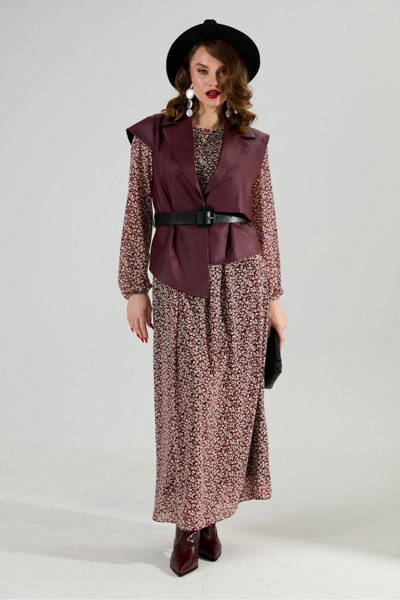 Плательный комплект NikVa 1020-3 листочки бургунди и бордо