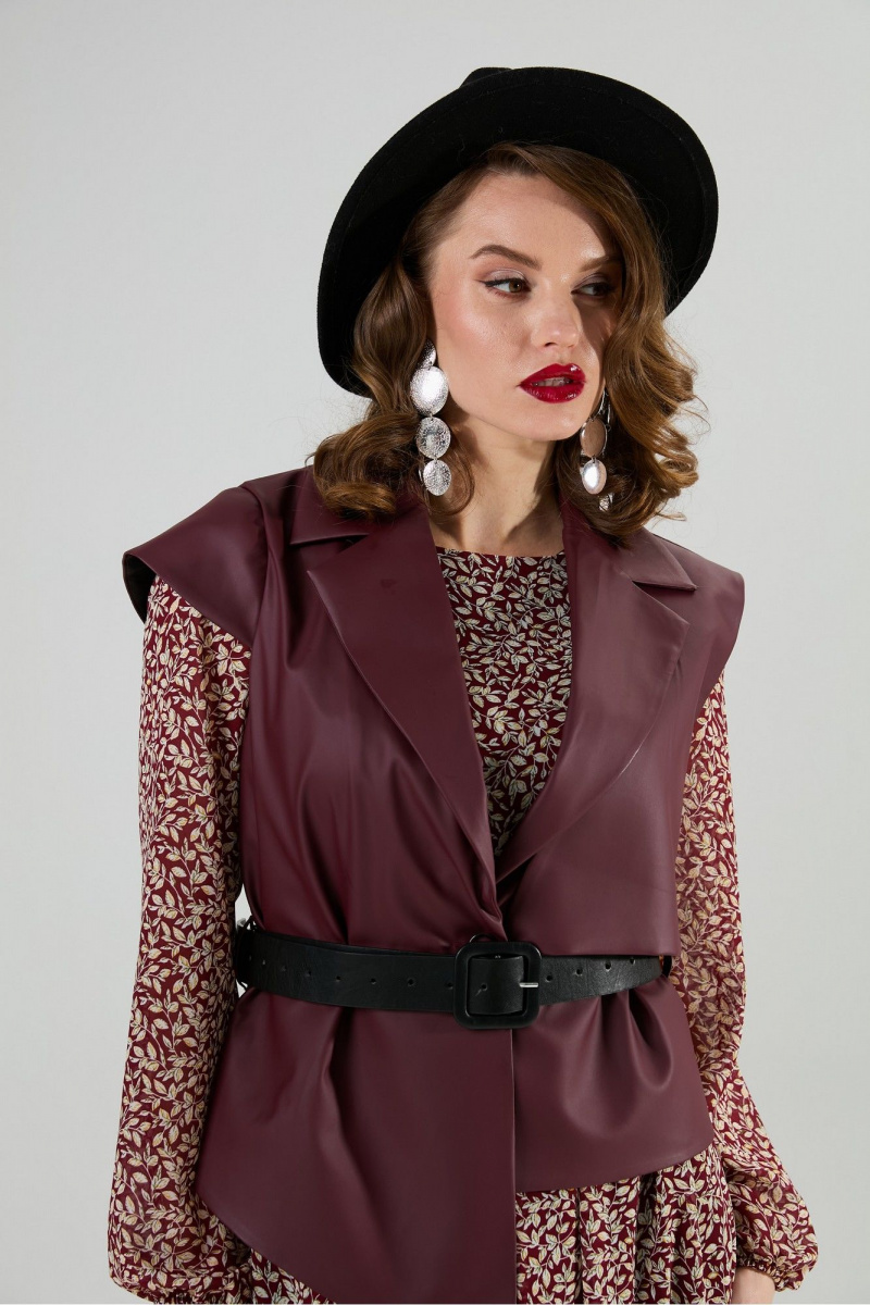 Плательный комплект NikVa 1020-3 листочки бургунди и бордо