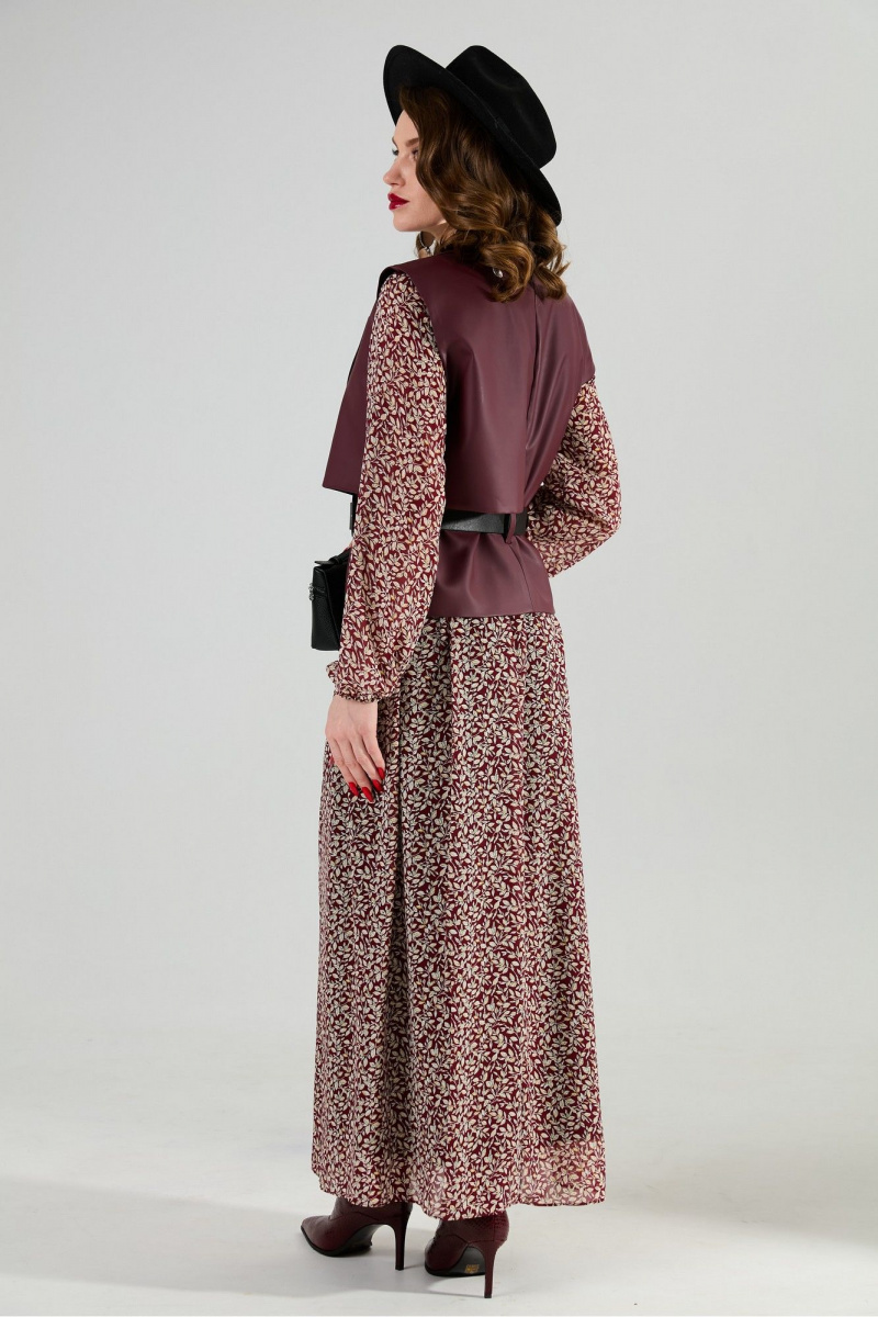 Плательный комплект NikVa 1020-3 листочки бургунди и бордо