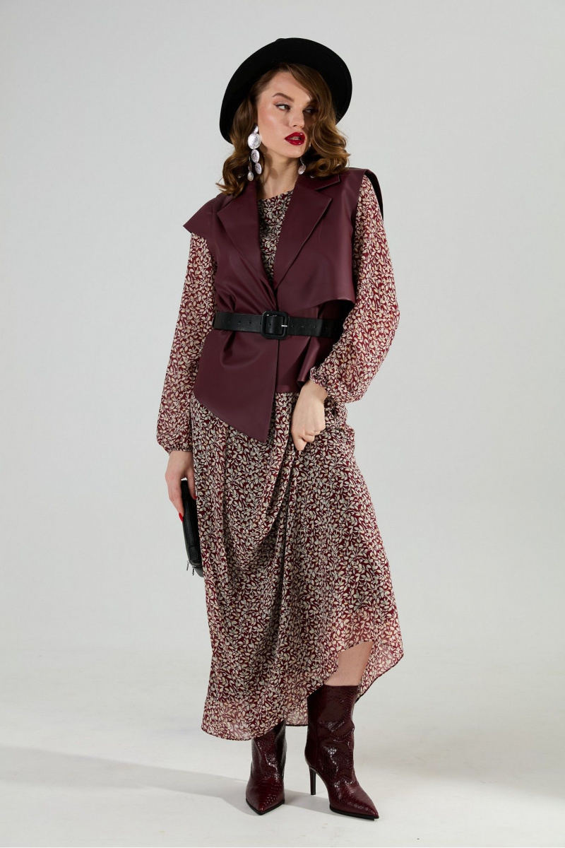 Плательный комплект NikVa 1020-3 листочки бургунди и бордо