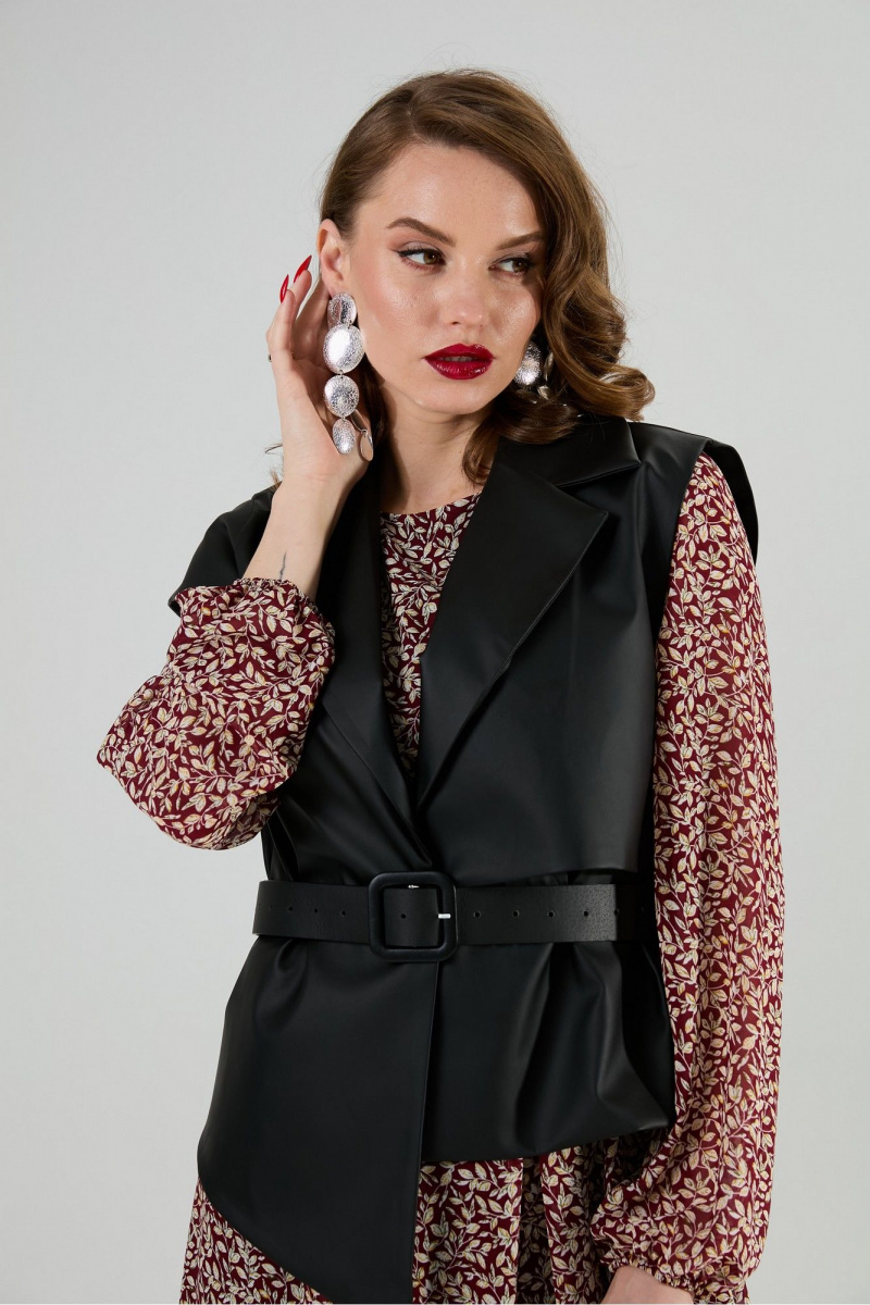 Плательный комплект NikVa 1020-4 листочки бургунди и чёрный