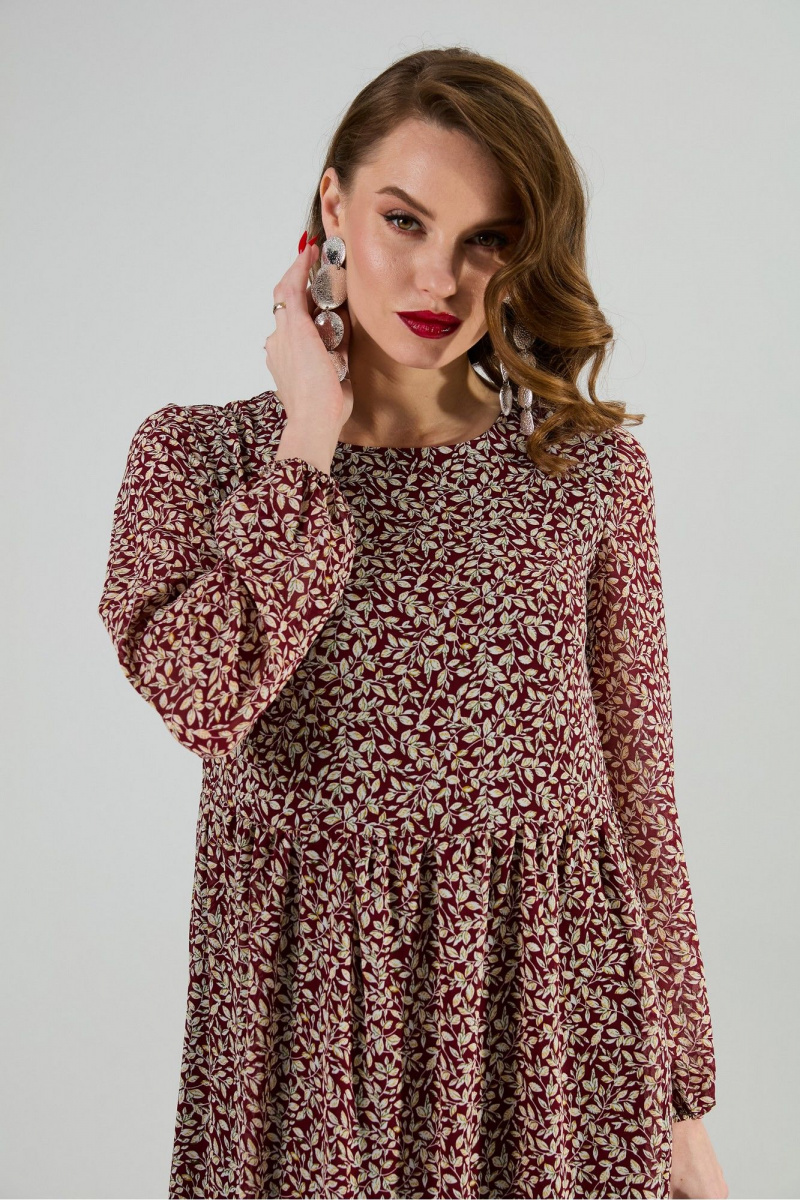 Плательный комплект NikVa 1020-4 листочки бургунди и чёрный