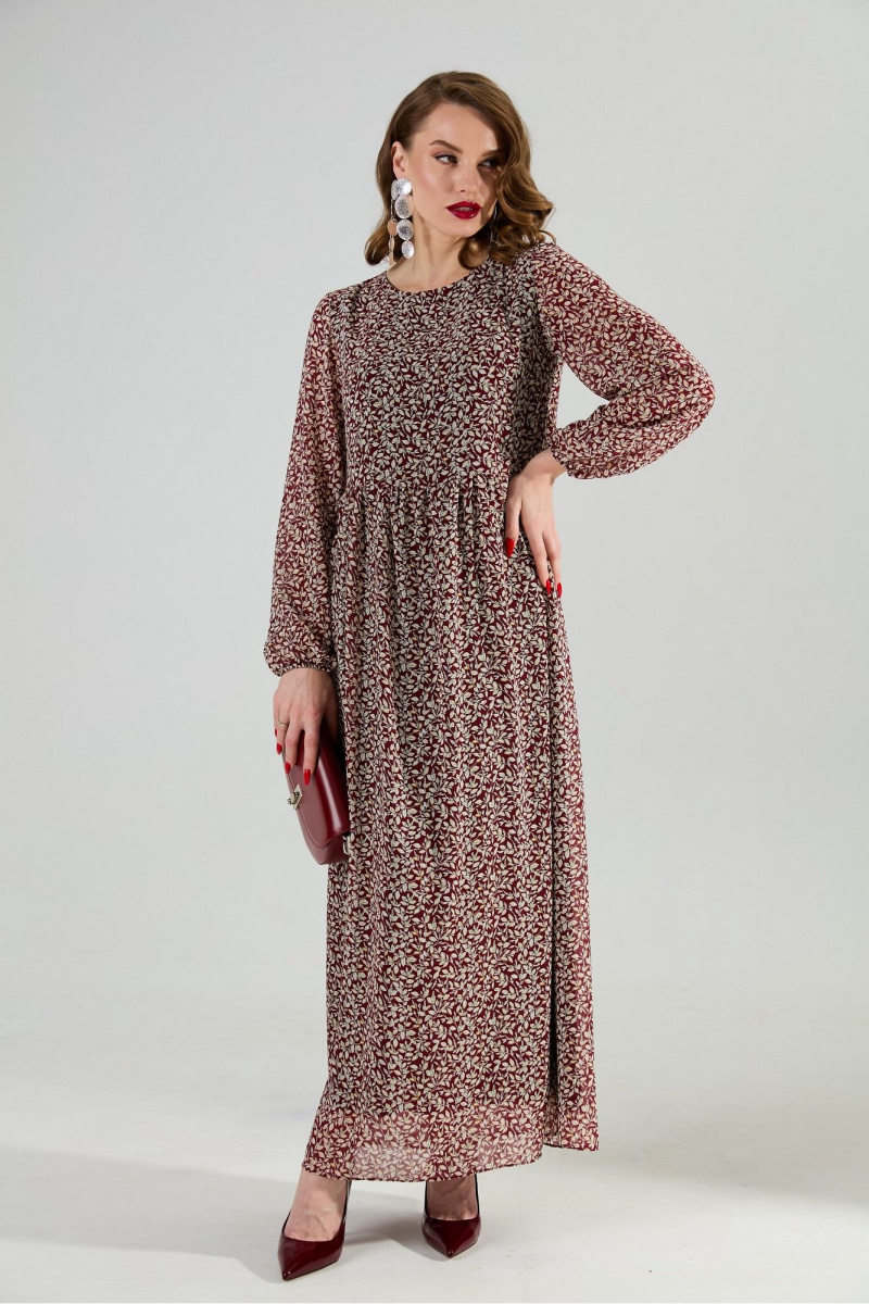 Плательный комплект NikVa 1020-4 листочки бургунди и чёрный