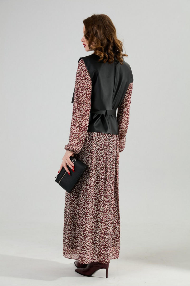 Плательный комплект NikVa 1020-4 листочки бургунди и чёрный