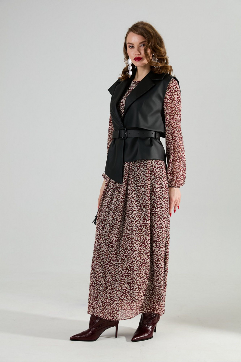 Плательный комплект NikVa 1020-4 листочки бургунди и чёрный