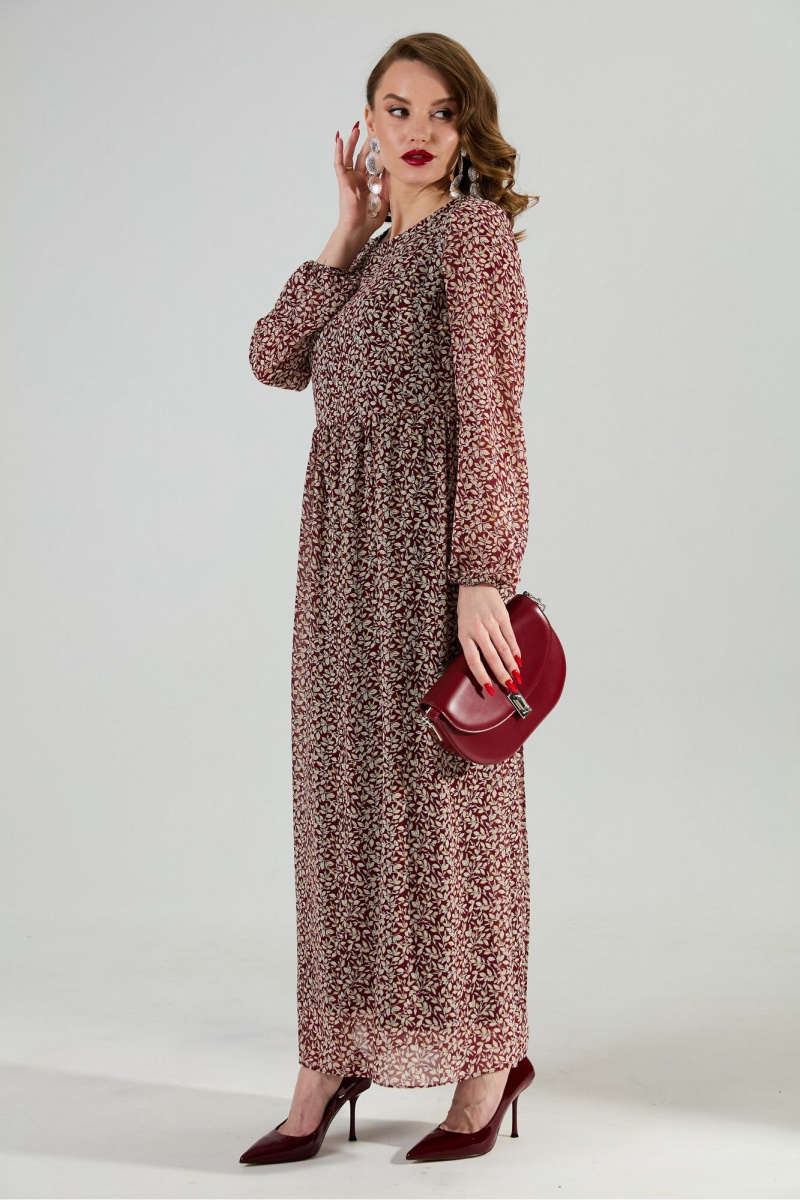 Плательный комплект NikVa 1020-4 листочки бургунди и чёрный