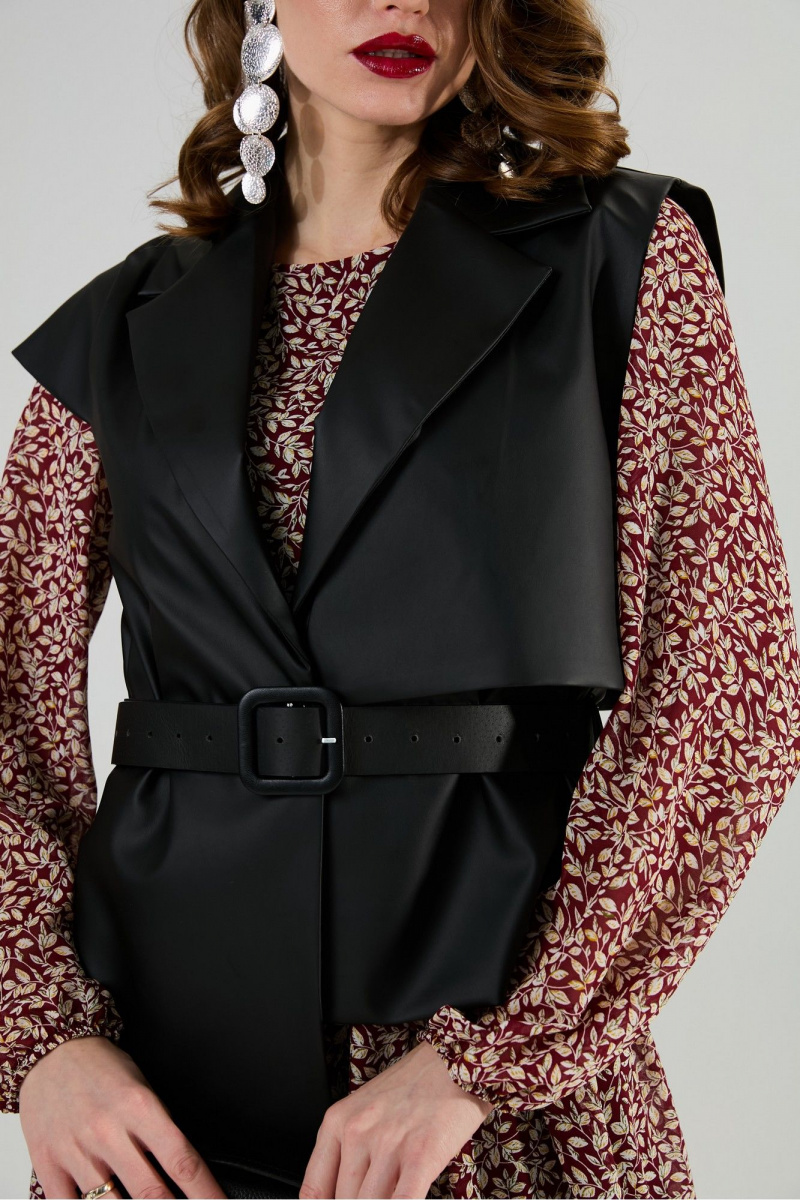 Плательный комплект NikVa 1020-4 листочки бургунди и чёрный