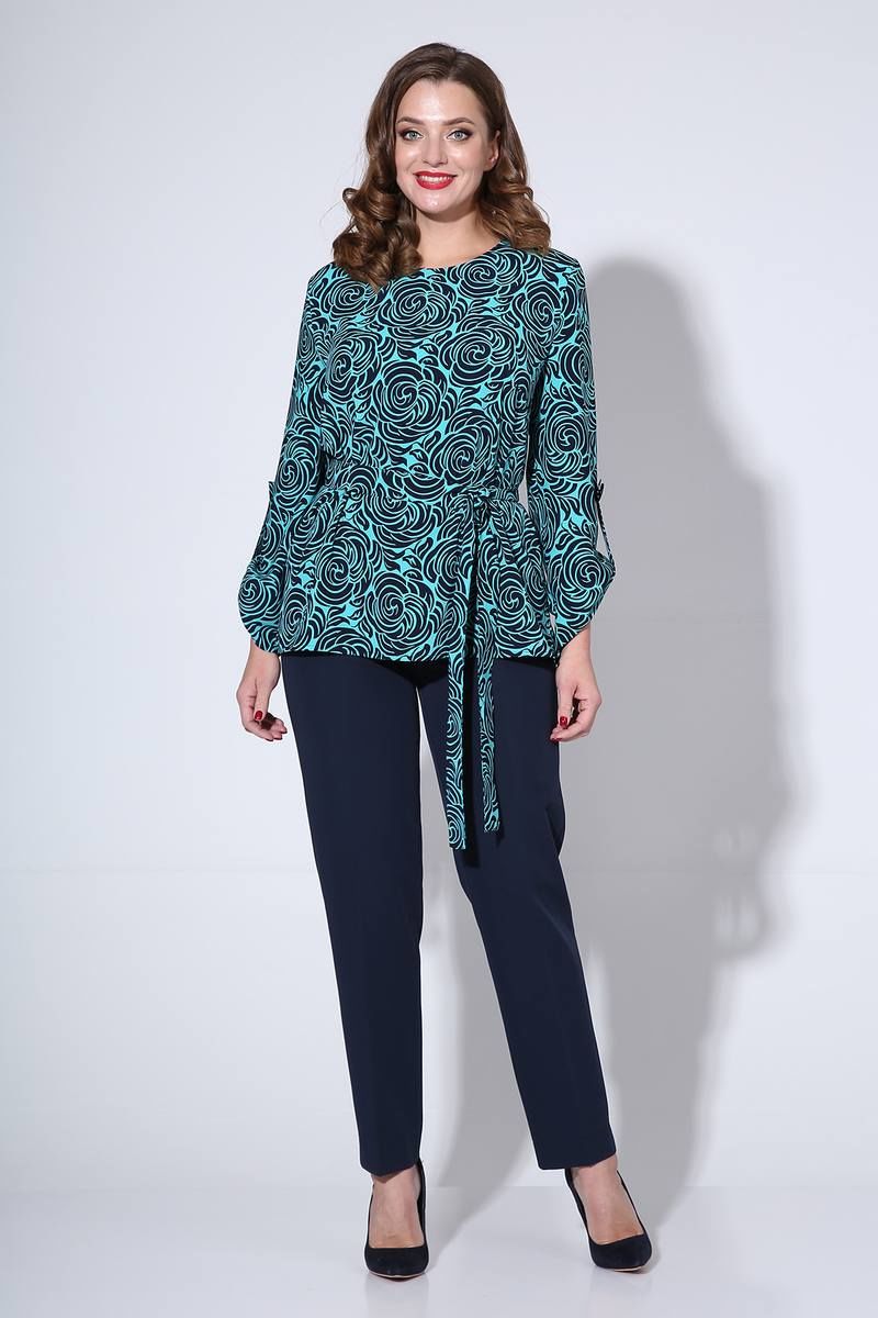 Брючный комплект Liona Style 811 бирюза/синий