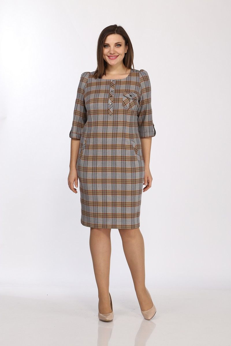 Платья Lady Style Classic 432/6 клетка_серо-оранжевый