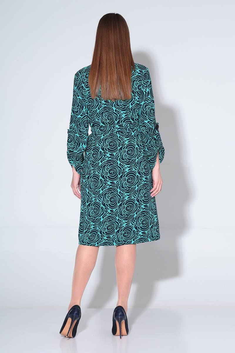 Платья Liona Style 826 синие_цветы_на_бирюзовом