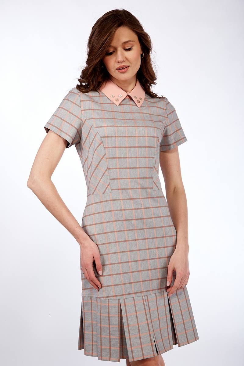 Платье Lady Style Classic 1274 розовый с серым 3